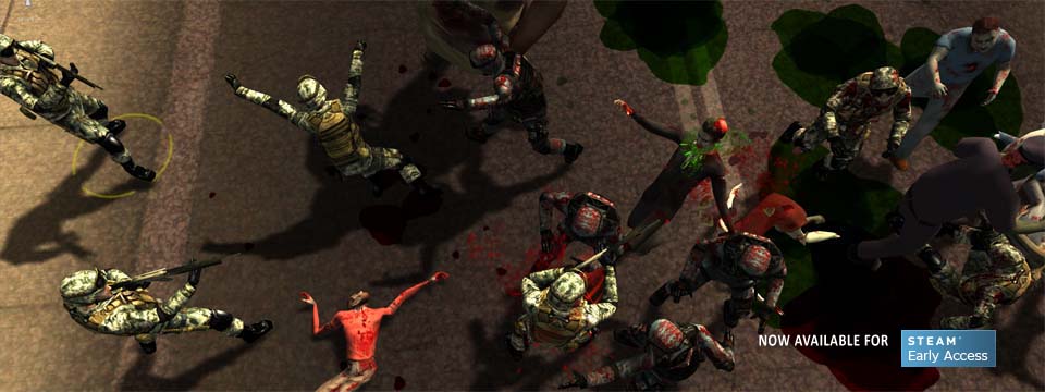 Low aerial shot of bloody melee.